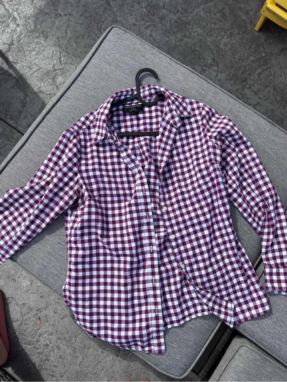 Banana Republic Purple and White Gingham Button-Down Shirt